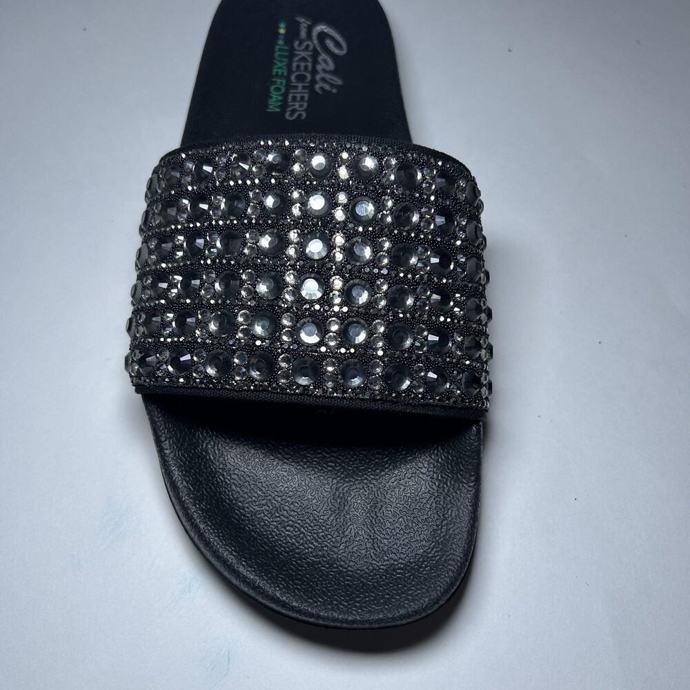Skechers Slide Sandal Shoes Women's Size 8 Black Cali Luxe Foam Rhinestone - Picture 7 of 7